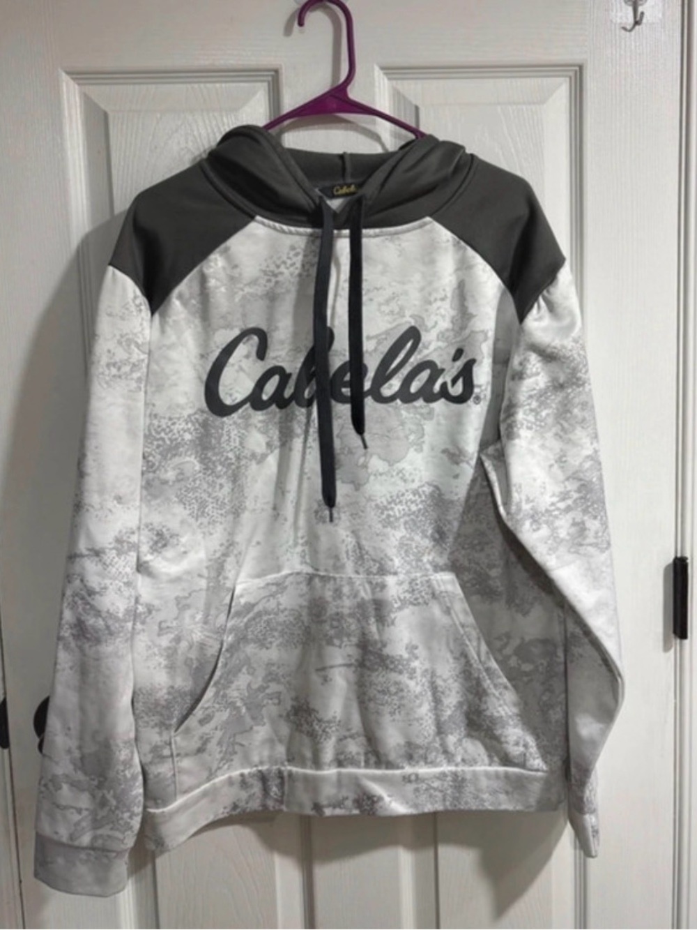 Cabela's Men's White and Gray Camo Crewneck Hoodie